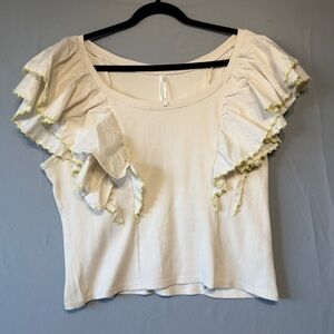 Anthropology Womens Ruffled Rib Knit Top Size XL Fairy Career Office Artsy Boho